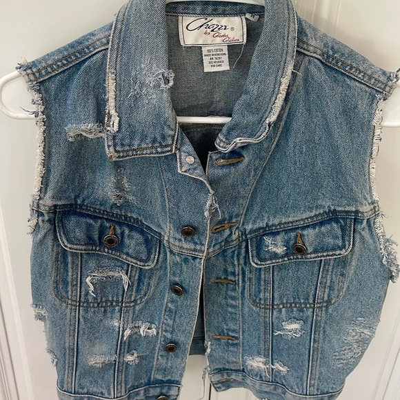 chazzz by charles ghailian Jackets & Blazers - Vintage 90s Y2K Chazzz by Charles Ghailian Distressed blue Denim Vest Sz M
